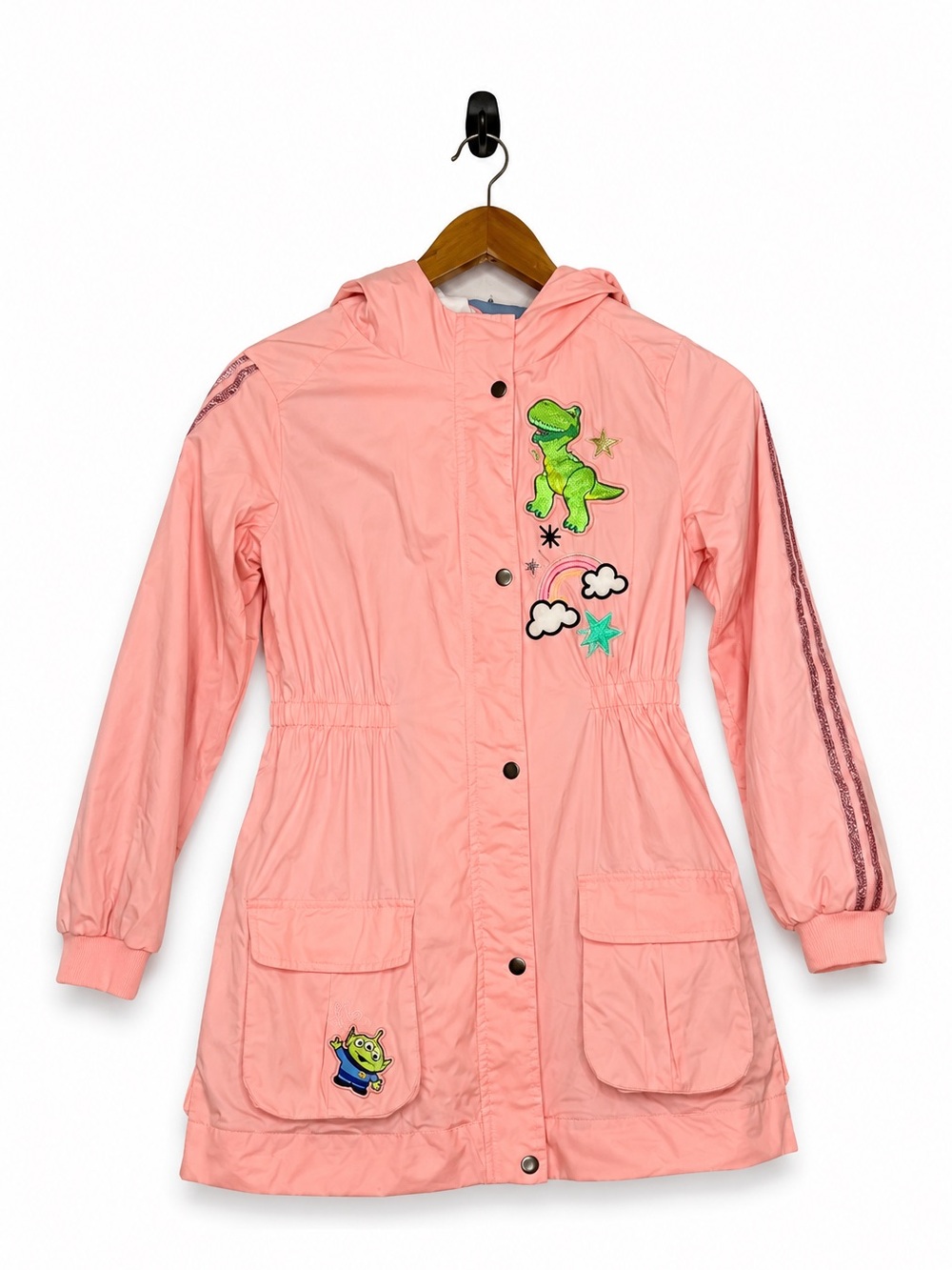 Disney Toy Story Girls 11/12 Pink Raincoat Hooded Rex Alien Jacket
